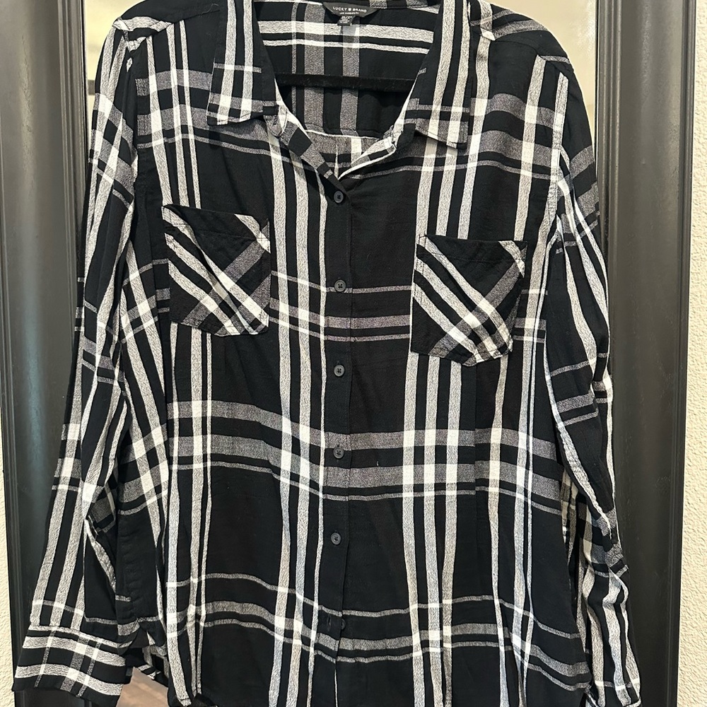 Lucky Brand Black and White Plaid Button-Down Shirt